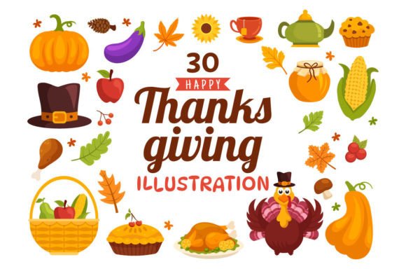 30 Happy Thanksgiving Day Illustration: Graphics & Illustrations