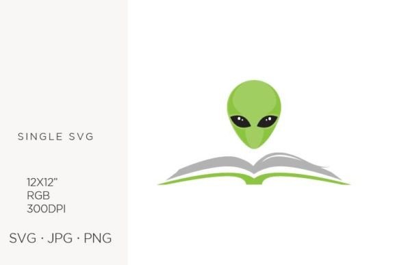 Book and Green Alien Head Graphics & Illustrations
