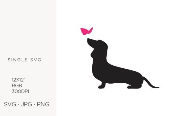 Dachshund Dog & Pink Butterfly Logo: Graphics + Illustrations