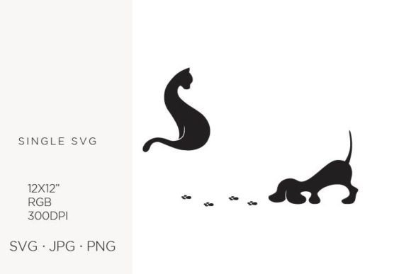 Funny Logo, Puppy Tracking Cat Graphics & Illustrations