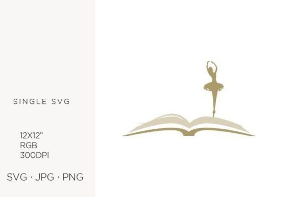 Gold Open Book and Ballerina Vector Graphics