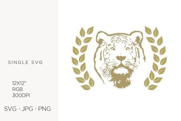 Gold Tiger Inside Laurel Leaves Wreath Graphics