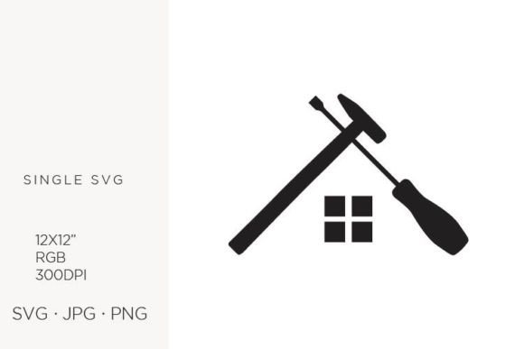 Hammer and Screwdriver Tool, House Roof Graphics