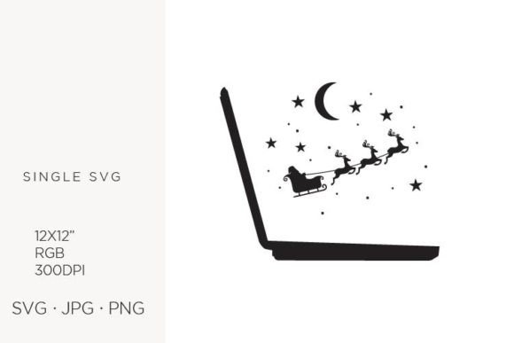 Laptop and Santa Claus Sky Sledge: Festive Graphics & Illustrations