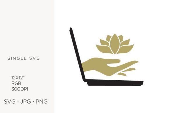 Laptop, Golden Hand & Lotus Flower Graphics