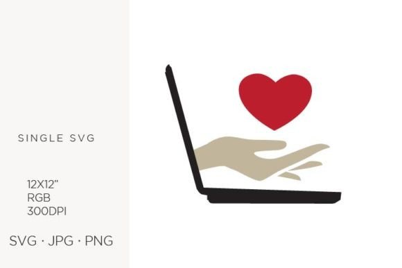 Laptop, Red Heart and Human Hand Graphics