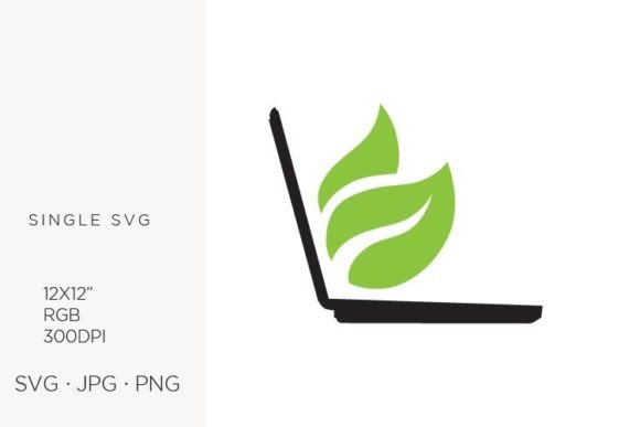 Laptop with Green Leaves: Graphics & Illustrations