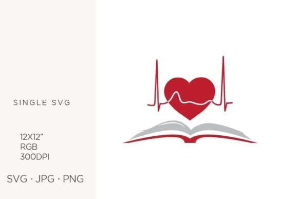Open Book and Red Heart Line Graphics
