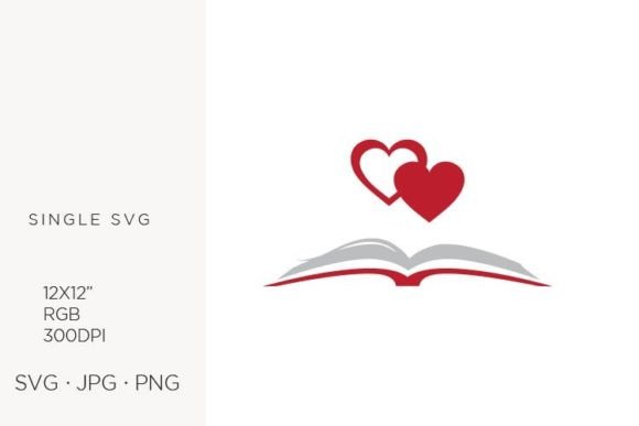 Open Book and Red Hearts Graphics & Illustrations