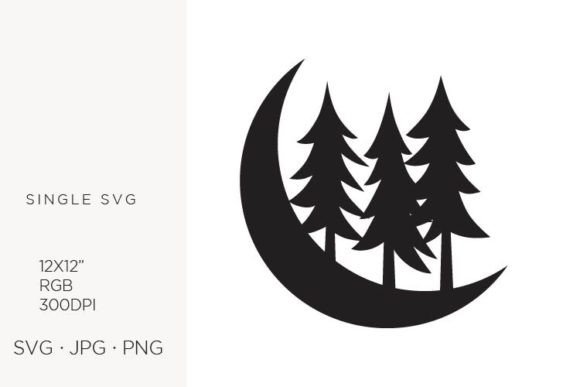 Pine Trees and Moon: Graphics & Illustrations for Creative Sellers