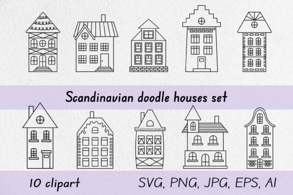 Scandinavian Doodle Houses Set: Graphics & Illustrations for Editorial Charm