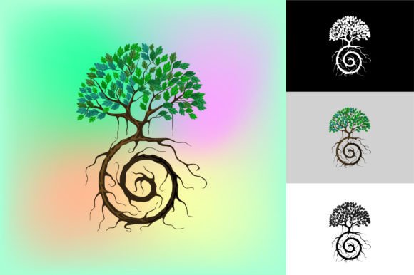 Spiral Roots of Tree Graphics & Illustrations