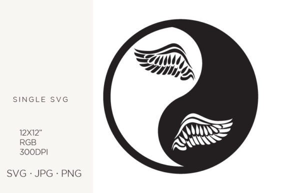 Yin Yang, Balance Symbol, Angel Wings Graphics