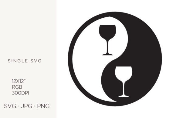 Yin Yang, Balance Symbol, Wine Glass Graphics